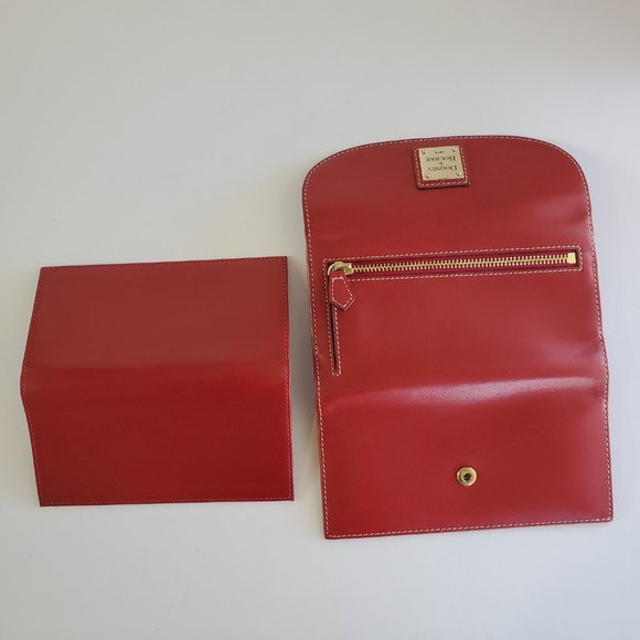 Dooney & Bourke Red Smooth Leather Trifold Clutch Checkbook Wallet 2 pc Set - Picture 9 of 11
